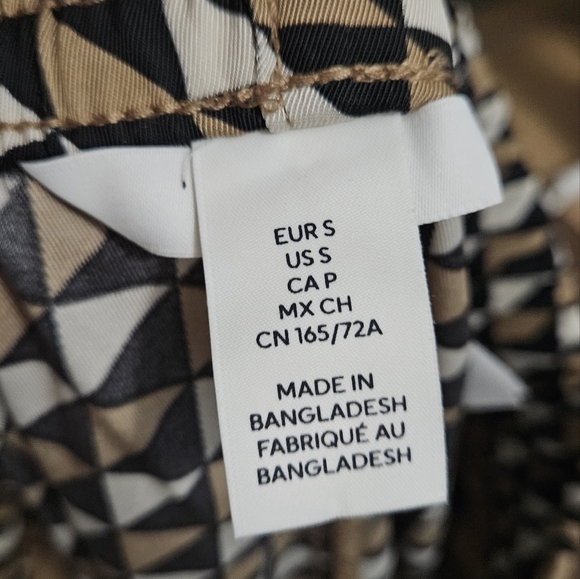 H&M Twill Satin Drawstring Wide Leg Patterened Trouser In Beige/black. Size SM - Picture 16 of 16